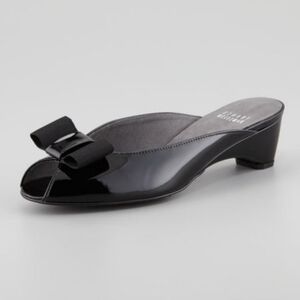 Stuart Weitzman Patent Leather Black Heels With Bow Accent Size 9 M